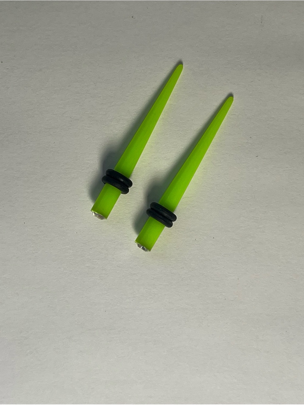 Neon Green Taper Earrings with Clear Crystal - Picture 2 of 2